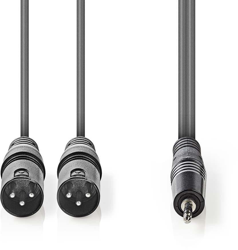 Kabllo audio Nedis OnStage, 2x XLR 3-pin mashkull në 3.5 mm mashkull, 1.5 m, gri